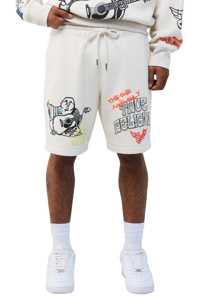 Sketched Logo Fleece Sweat Shorts, Main, color, OATMEAL HEATHER