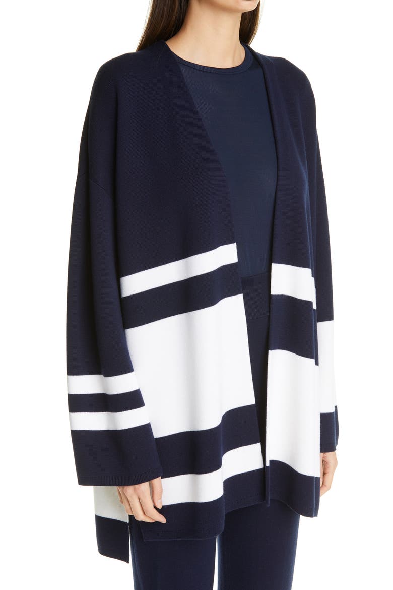 High/Low Milano Knit Cardigan, Alternate, color, NAVY/IVORY