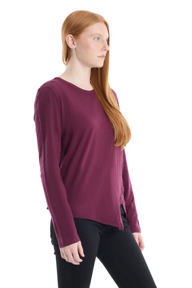 Long Sleeve Tee With Asymmetrical Hem & Button Detail, Alternate, color, Dark Fig