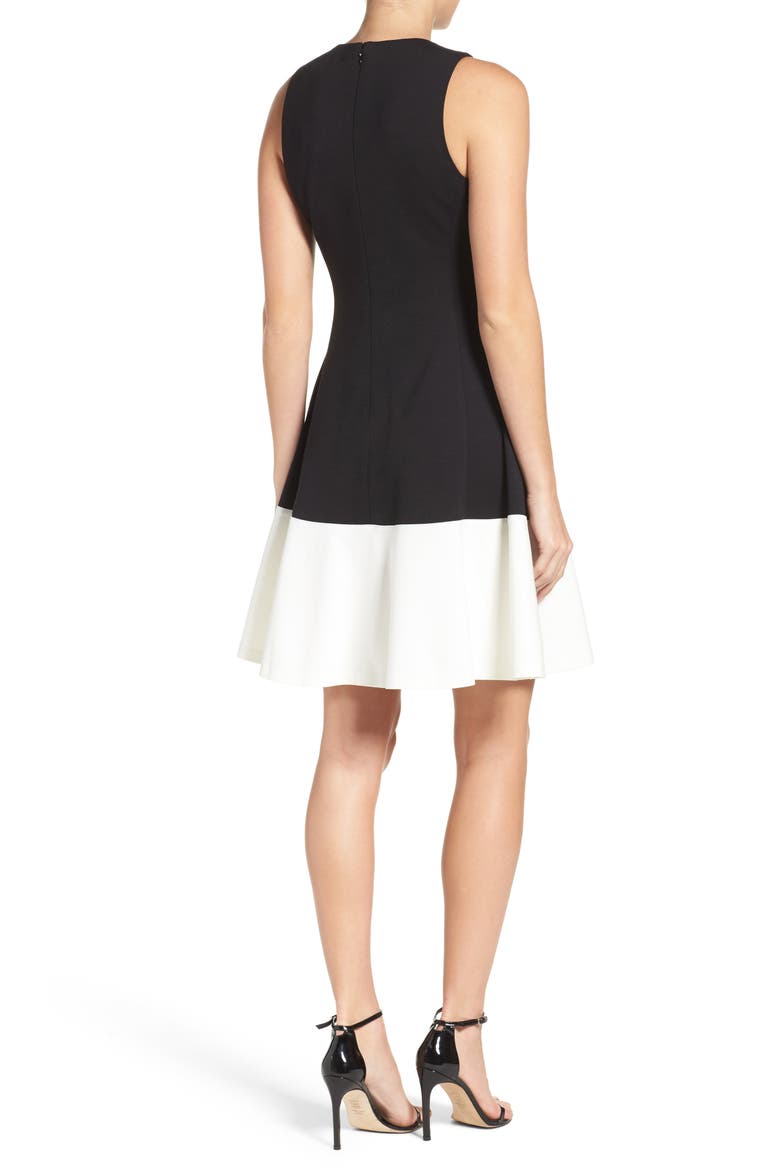 Colorblock Hem Fit & Flare Dress, Alternate, color, BLACK/ IVORY