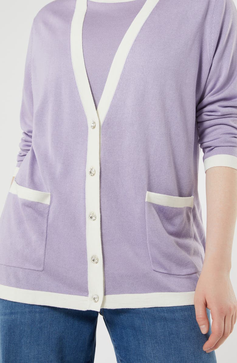 Marina Rinaldi Mrs. Ottimo Silk & Cashmere Cardigan, Alternate, color, Lilac