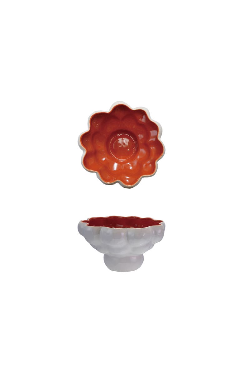 Storied Home Decorative Formed Stoneware Footed Bowl with Glazed Interior, Cream and Terra-cotta Color, Main, color, Orange