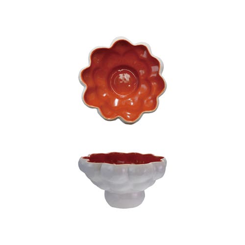Storied Home Decorative Formed Stoneware Footed Bowl With Glazed Interior, Cream And Terra-cotta Col In White