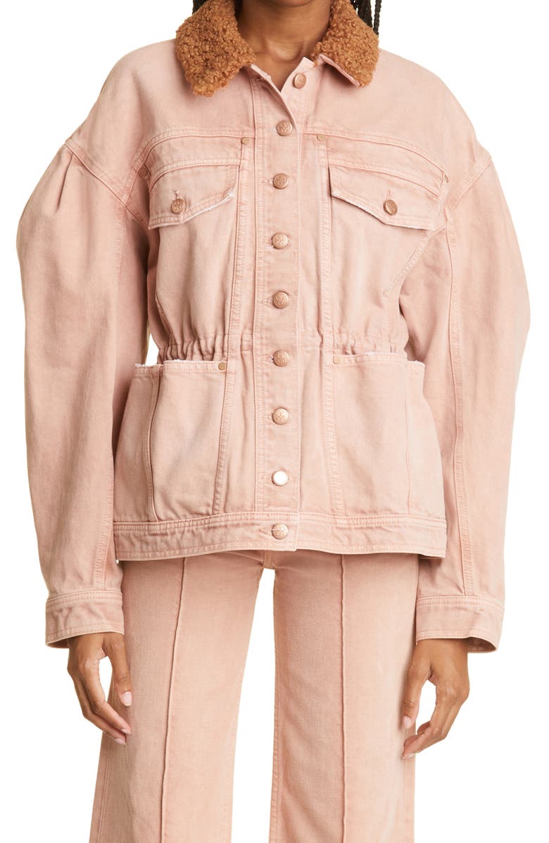 Ulla Johnson Odette Blouson Sleeve Denim Jacket with Faux Fur Collar, Main, color, 