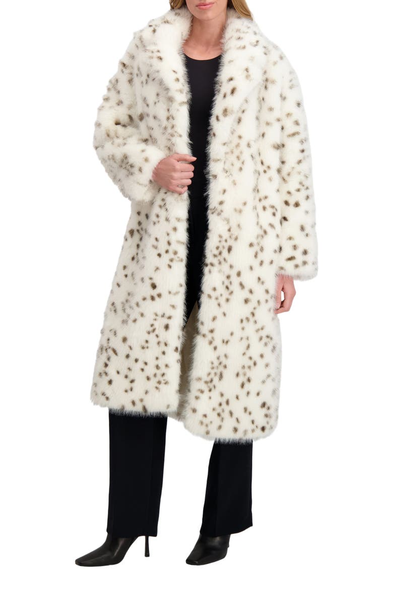 Fur-Free Fox (Faux Fur) Coat, Alternate, color, WHITE/BLACK SPOTTED