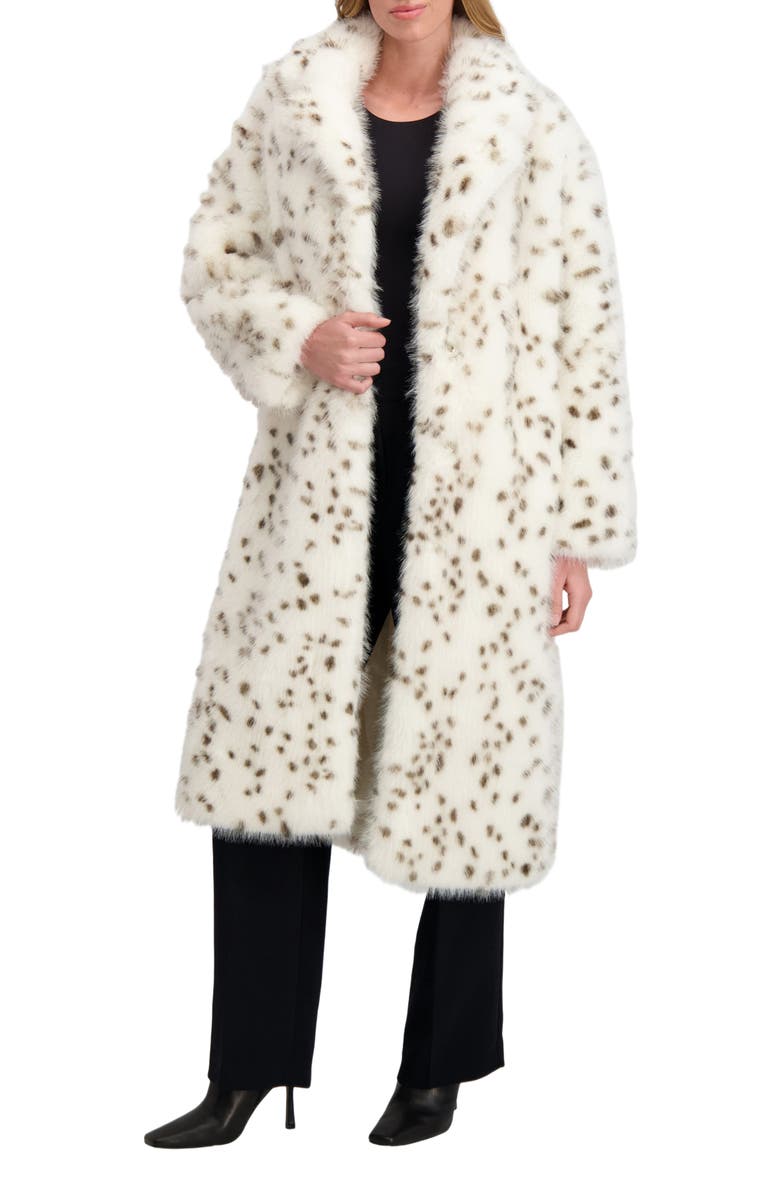 Lyla Grant Fur-Free Fox (Faux Fur) Coat, Alternate, color, White/Black Spotted