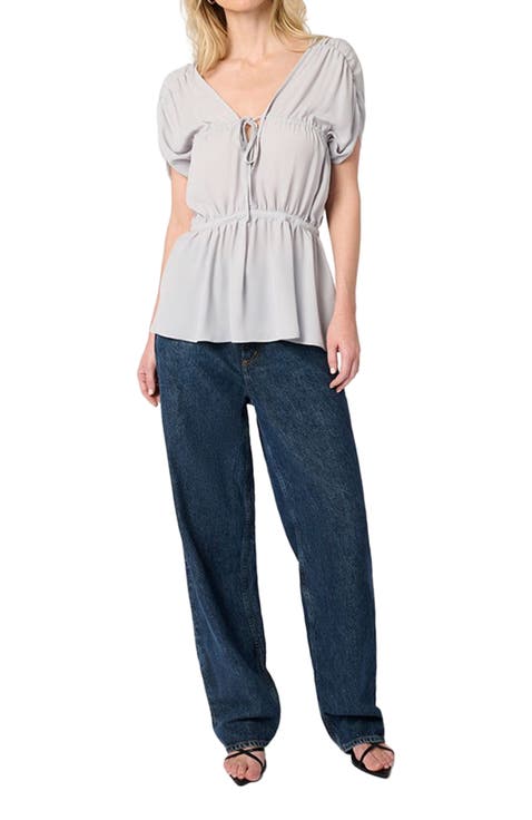 Gathered Cap Short Sleeve Top