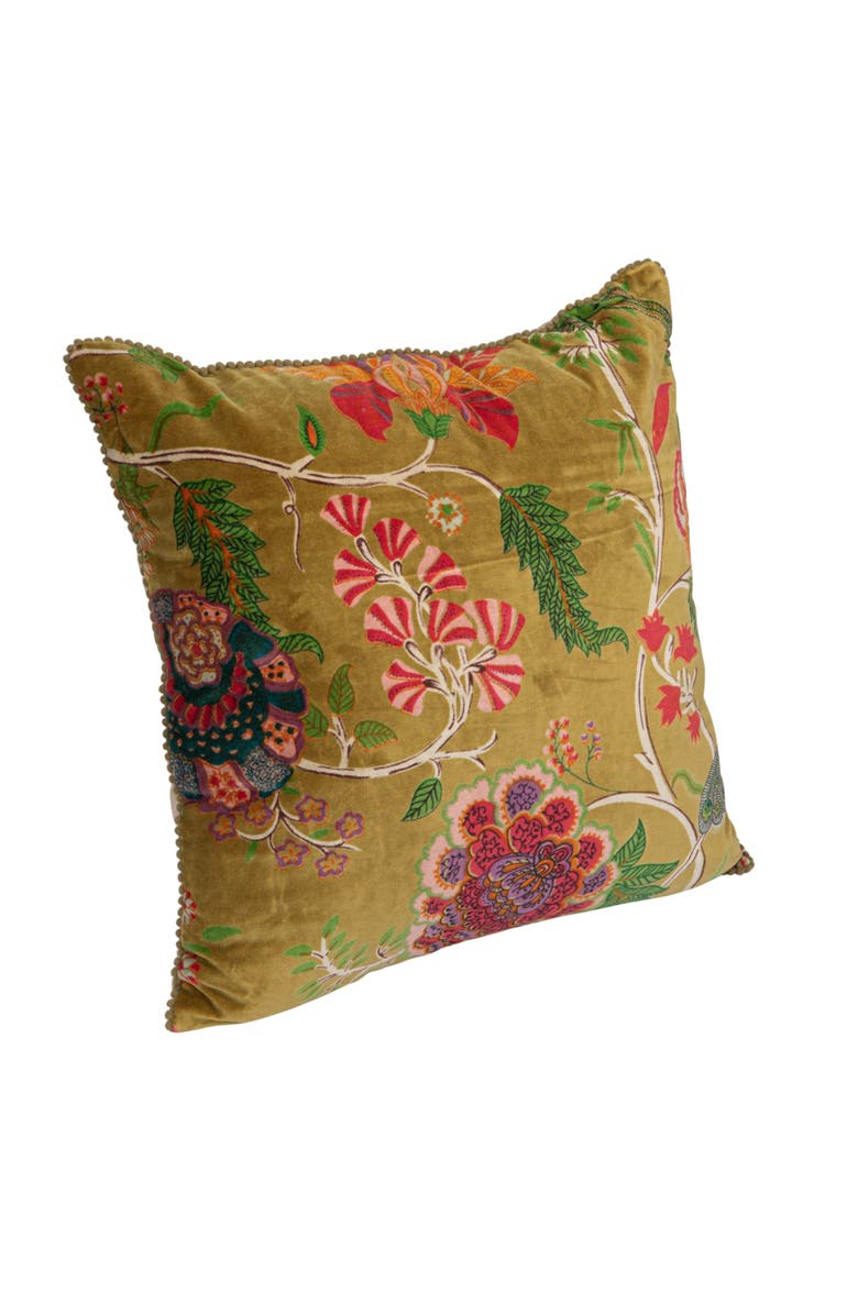 Storied Home Cotton Blend Velvet Pillow and Mini Pom Pom Trim, Alternate, color, 