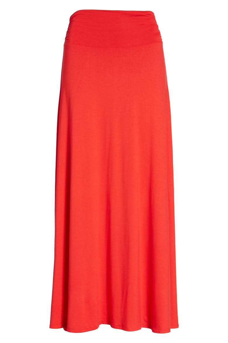 Ruched Waist Side Slit Maxi Skirt, Main, color, PIPER RED