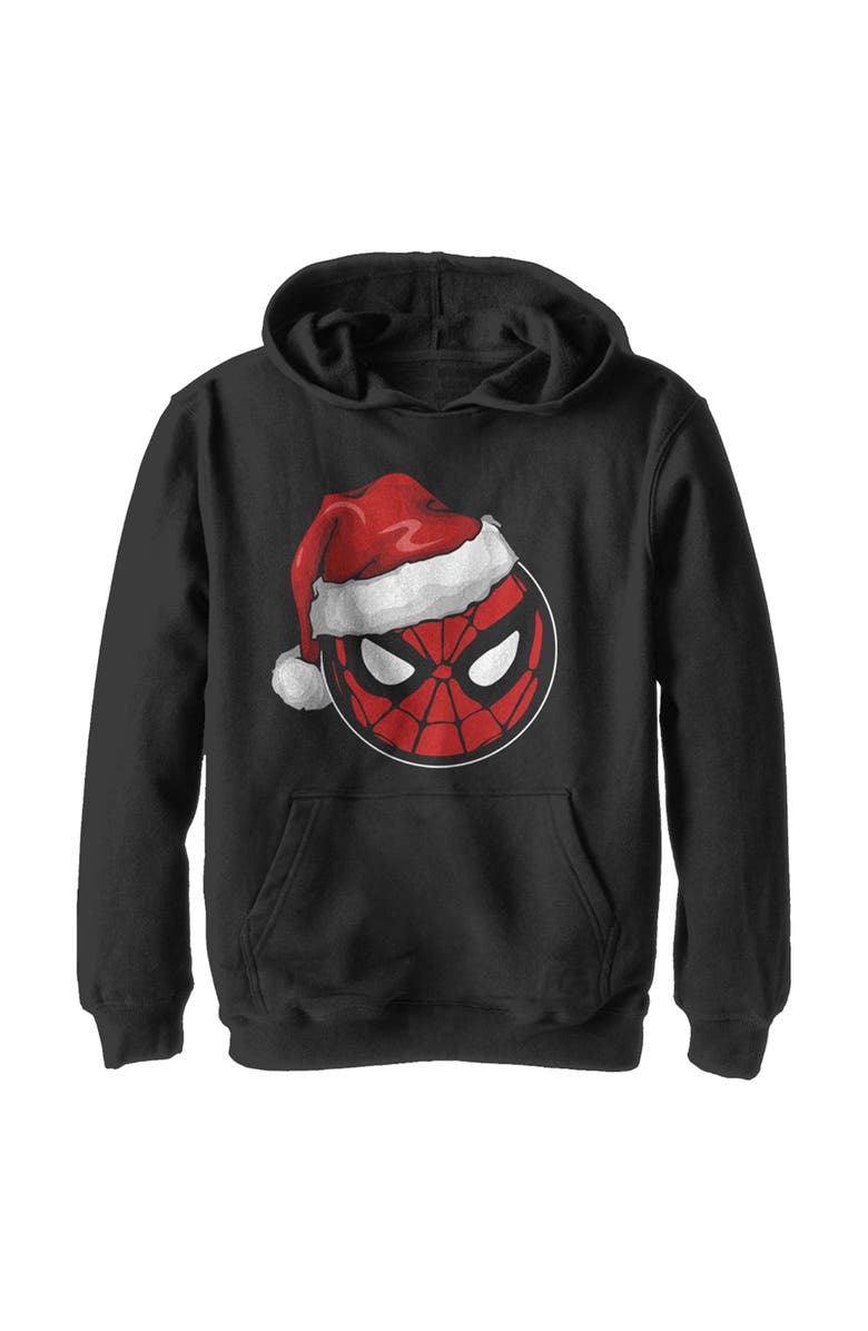 Marvel Boy's Marvel Christmas Spider-Man Santa Hat  Pull Over Hoodie, Main, color, Black