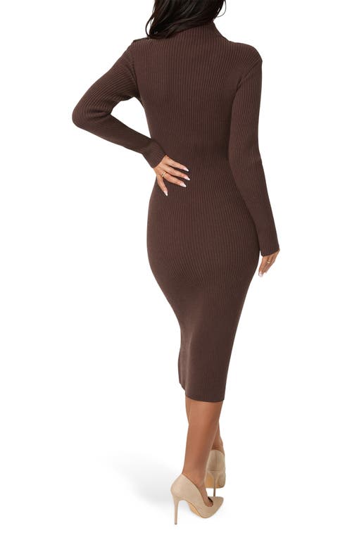 Bebe Mock Neck Sweater Midi Dress In Brown