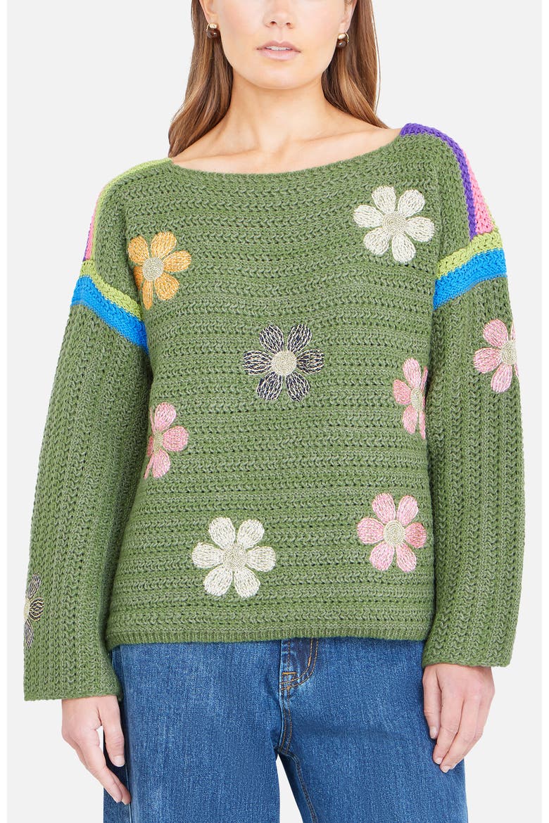 Crochet Flower Jumper, Alternate, color, Green