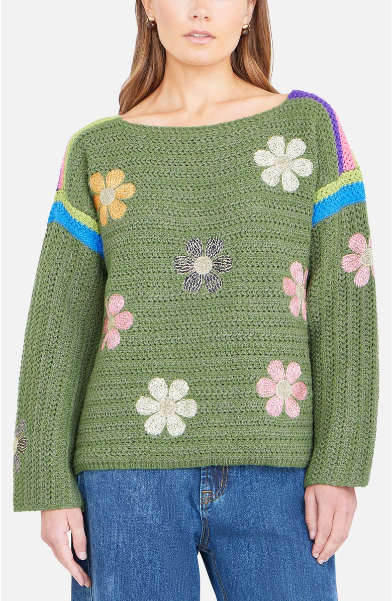 Yumi Crochet Flower Jumper, Alternate, color, Green