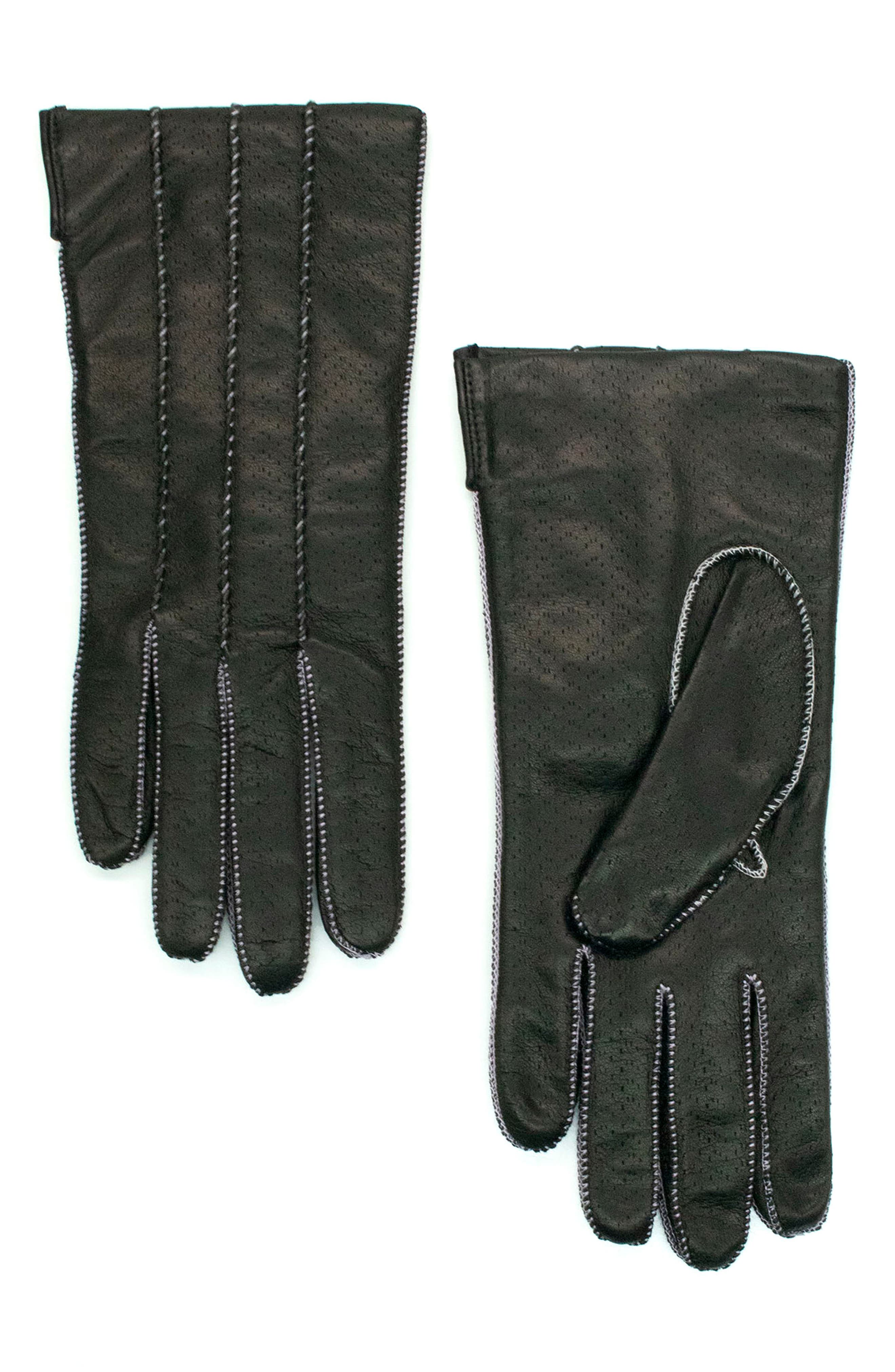 Contrast Rope Stitched Leather Gloves
