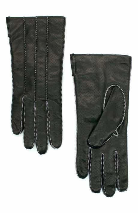 Contrast Rope Stitched Leather Gloves