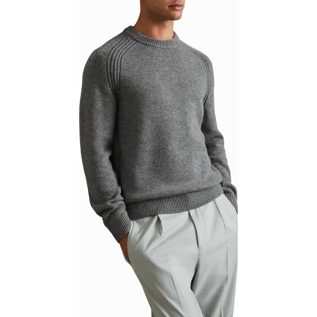 Reiss Mid Grey Melange Cloud Wool Blend Raglan Sleeve Jumper