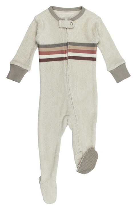 Stripe Appliqué Long Sleeve Organic Cotton Terry Zip Footie