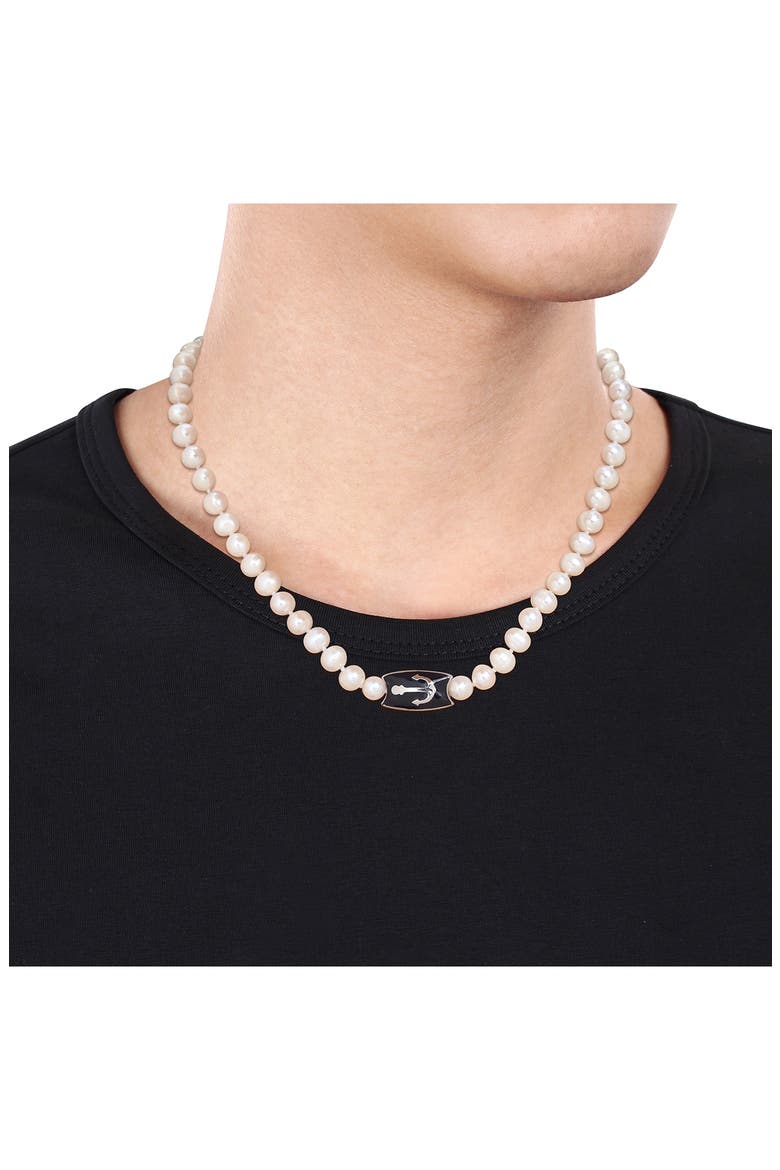 Cultured Pearl Anchor Pendant Necklace, Alternate, color, IVORY