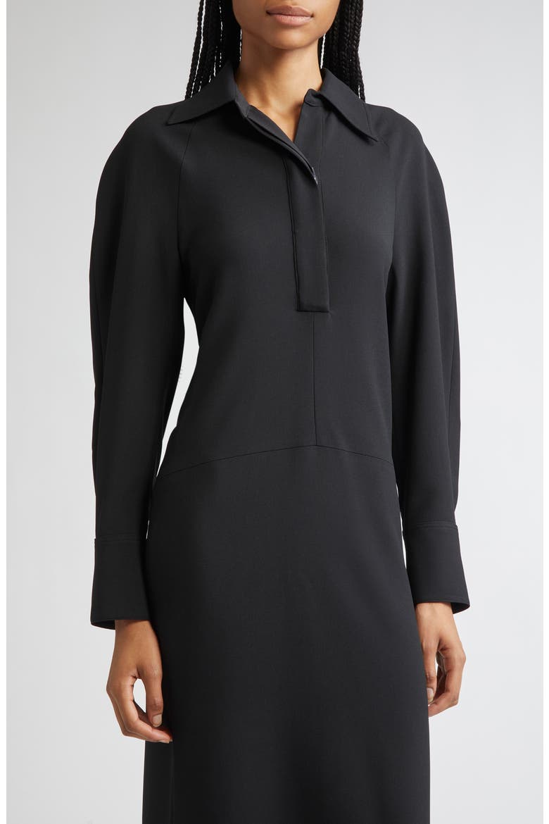 Long Sleeve Polo Midi Dress, Alternate, color, BLACK