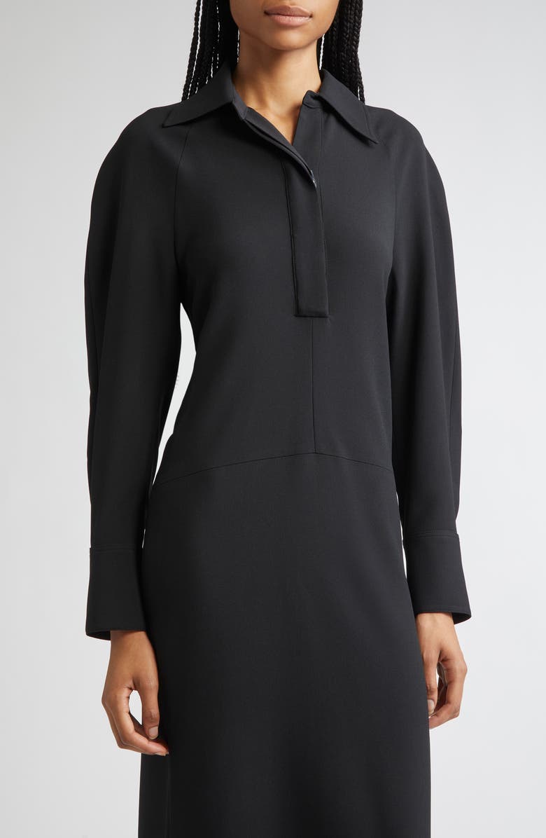 Victoria Beckham Long Sleeve Polo Midi Dress, Alternate, color, Black