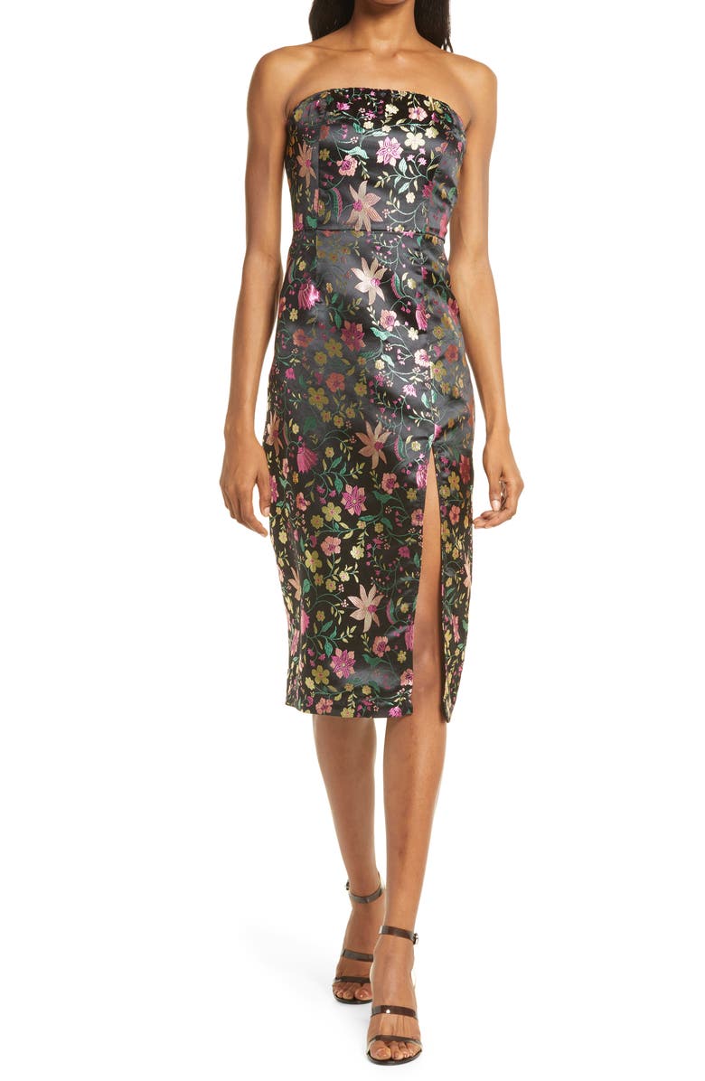 Lulus Make a Move Floral Jacquard Sleeveless Satin Dress, Main, color, 