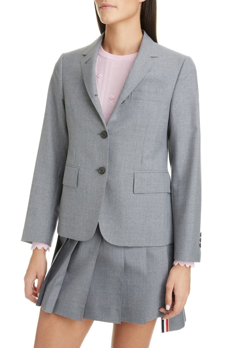 Thom Browne Shrunken Wool Blend Blazer, Alternate, color, 