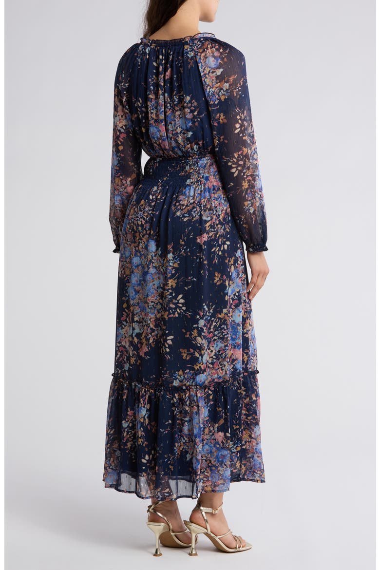 Metallic Long Sleeve Chiffon Maxi Dress, Alternate, color, NAVY/DUSTY BLUE