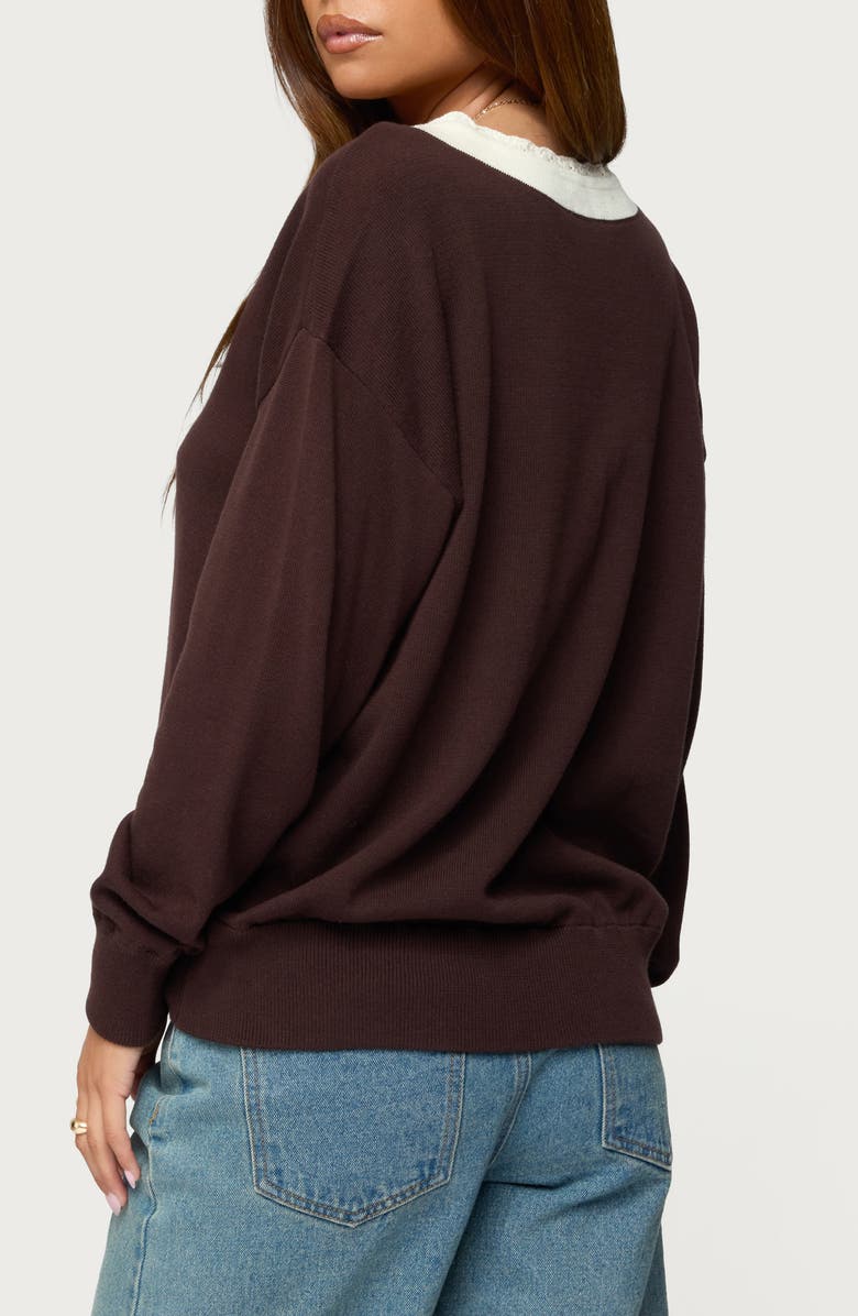 EDIKTED Marie Lace Contrast Cotton V-Neck Sweater, Alternate, color,