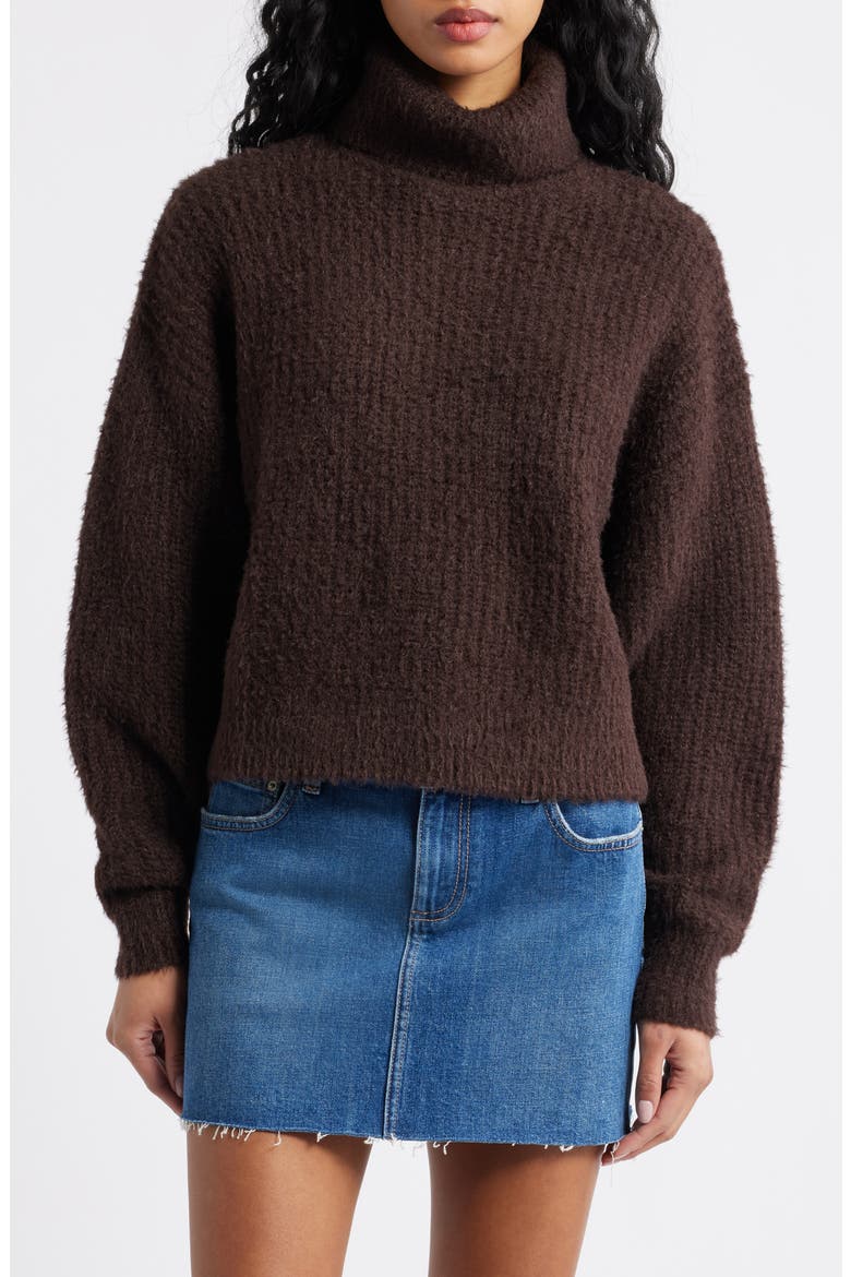 Fuzzy Turtleneck Sweater, Main, color, BROWN COFFEE