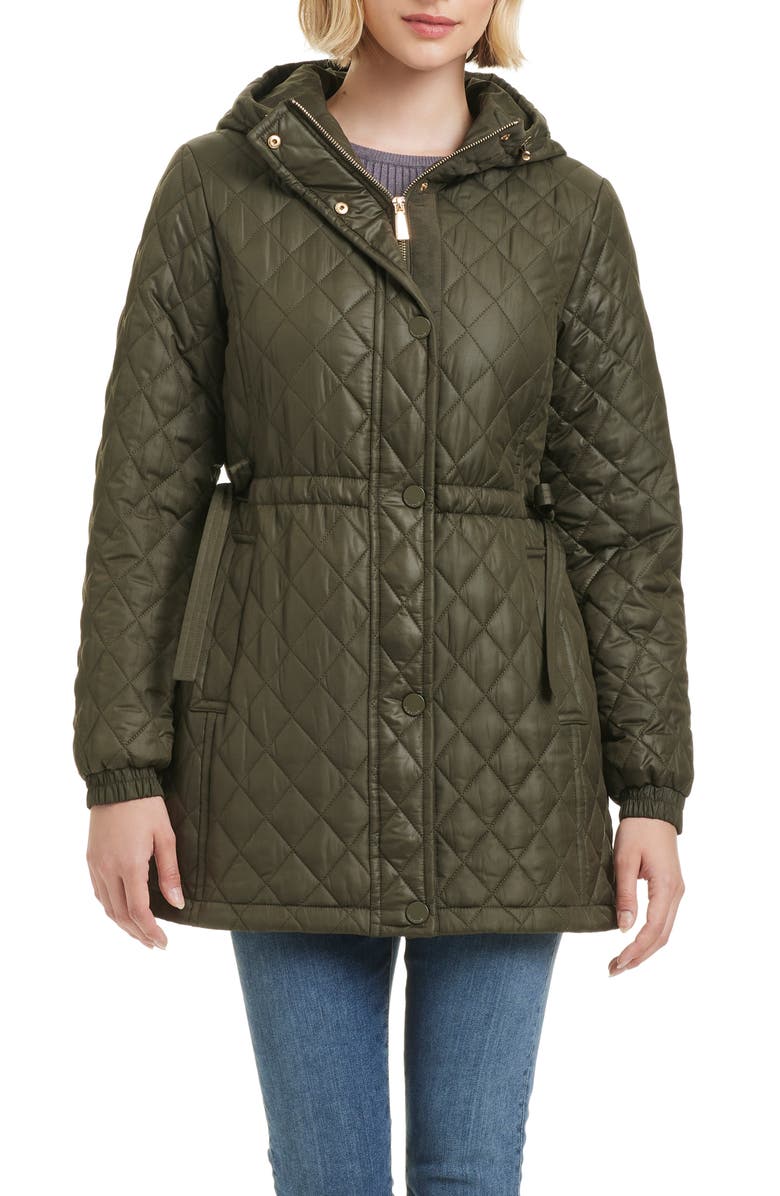 Kate Spade New York water resistant diamond quilted jacket, Main, color, New Dark Olive