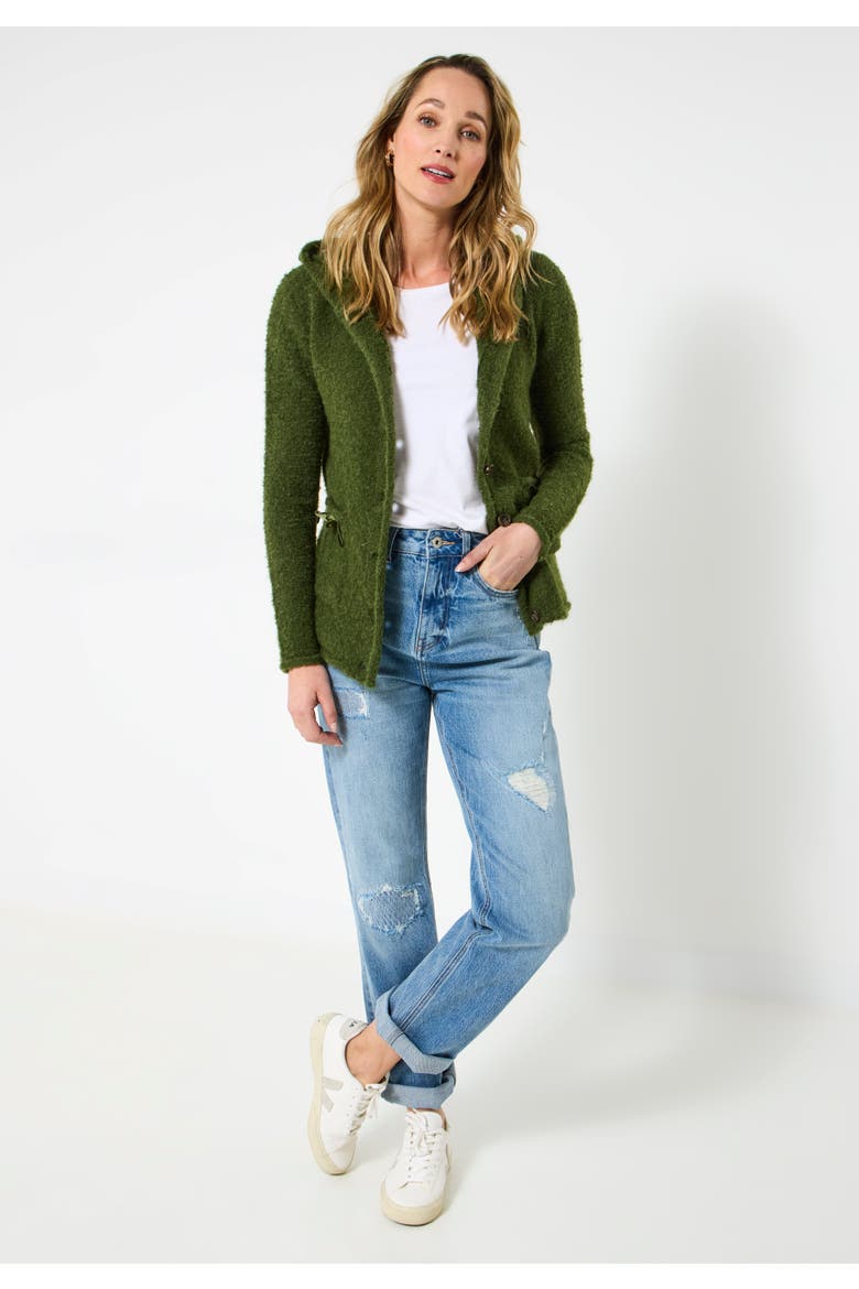 Fuzzy Button Front Hoodie, Main, color, MOSS