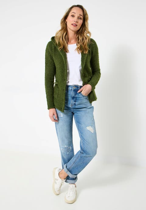 Fuzzy Button Front Hoodie