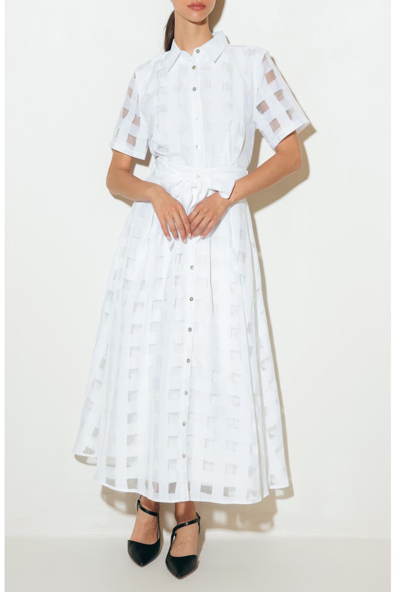 Basketweave Organza Maxi Shirtdress, Alternate, color, WHITE