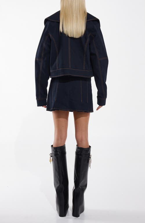 Shop By.dyln Morgan Pleated Denim Miniskirt In Dark Blue