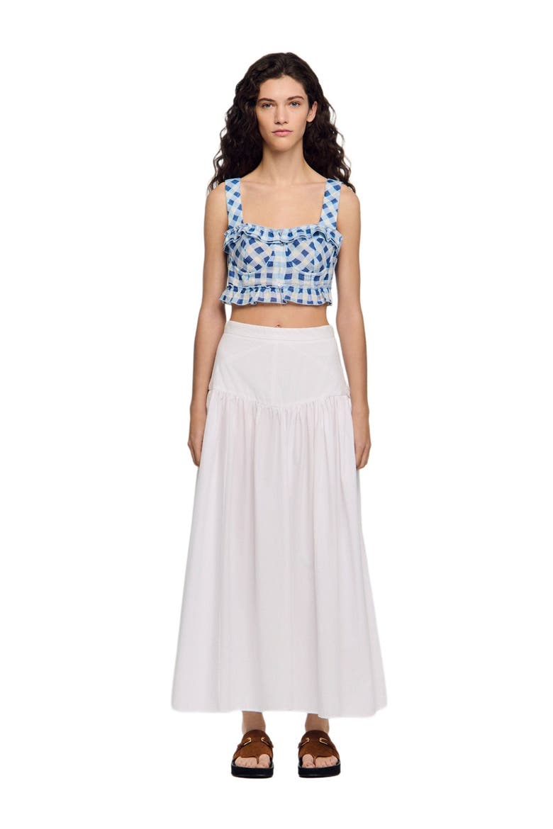 Gingham linen crop top, Alternate, color, Blu / white