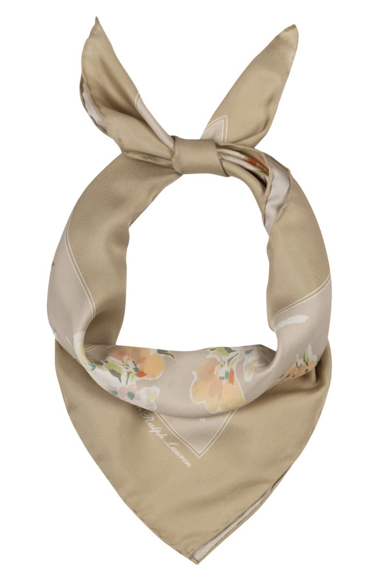 Lauren Ralph Lauren Small Floral Silk Square Scarf, Main, color, Ginger Tan