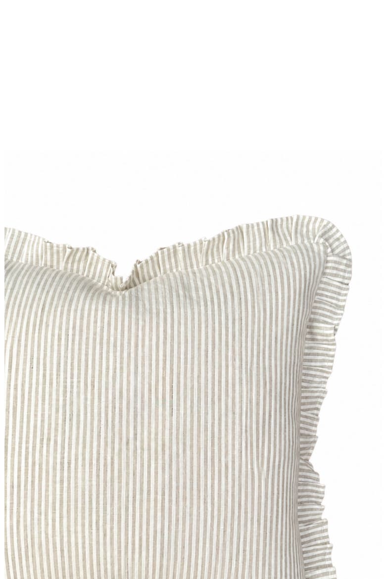 Kennedy | Cream Ivory Pleated Ruffle Linen Stripe Pillow Cover, Alternate, color, Cream
