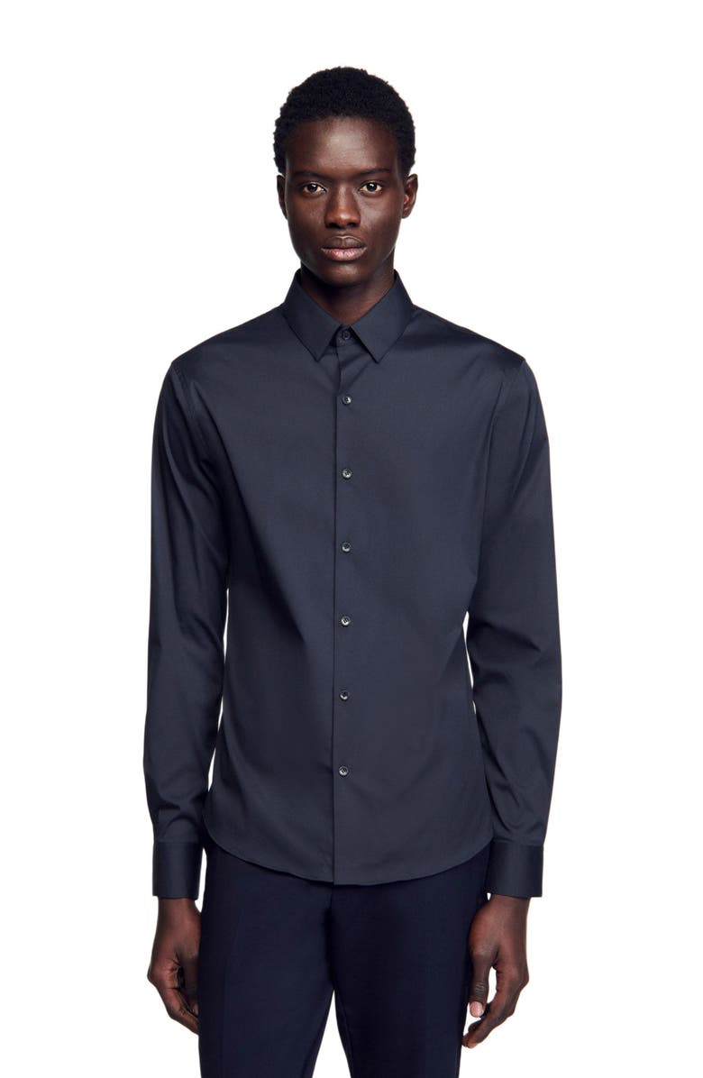 SANDRO Fitted stretch cotton shirt, Main, color, Navy Blue