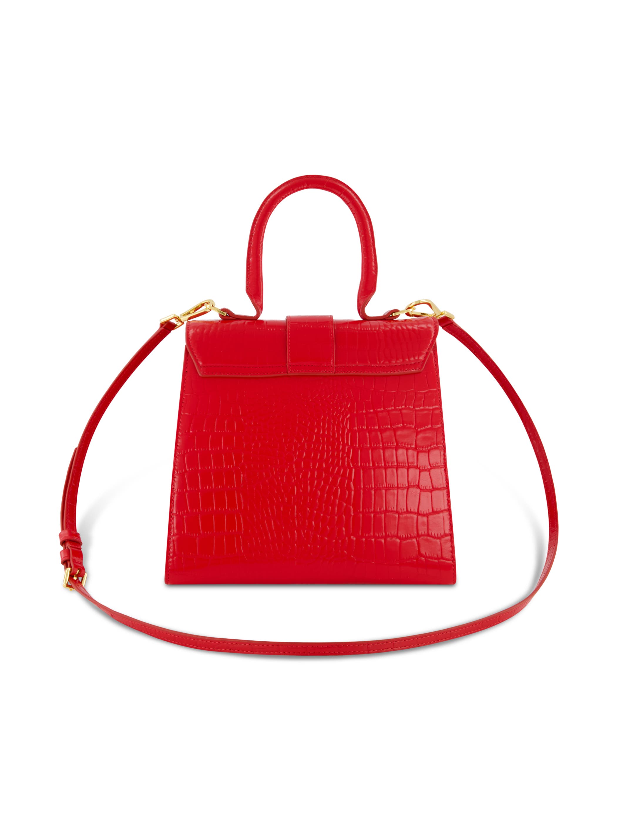 Crocodile Leather Buckle Detail Medium Handbag, Alternate, color, Cherry