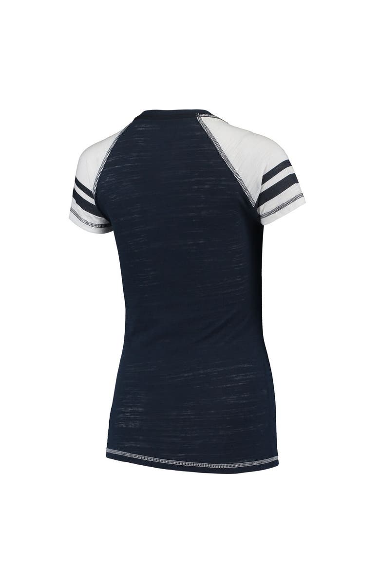 SOFT AS A GRAPE Women's Soft as a Grape Navy Milwaukee Brewers Color Block V-Neck T-Shirt, Alternate, color,