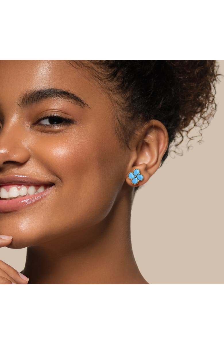 Julianna B. Lab-Created Gemstone Quatrefoil Flower Stud Earrings, Alternate, color, Created Turquoise