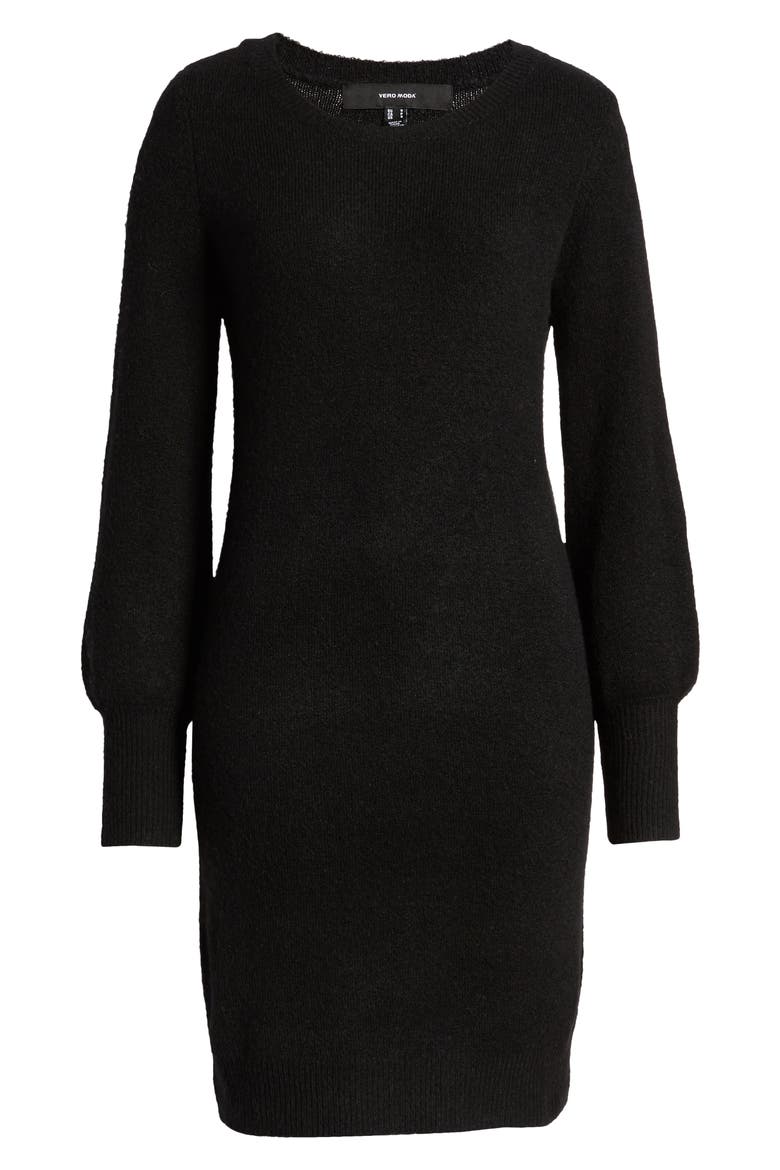 Simone Long Blouson Sleeve Sweater Dress, Alternate, color, BLACK