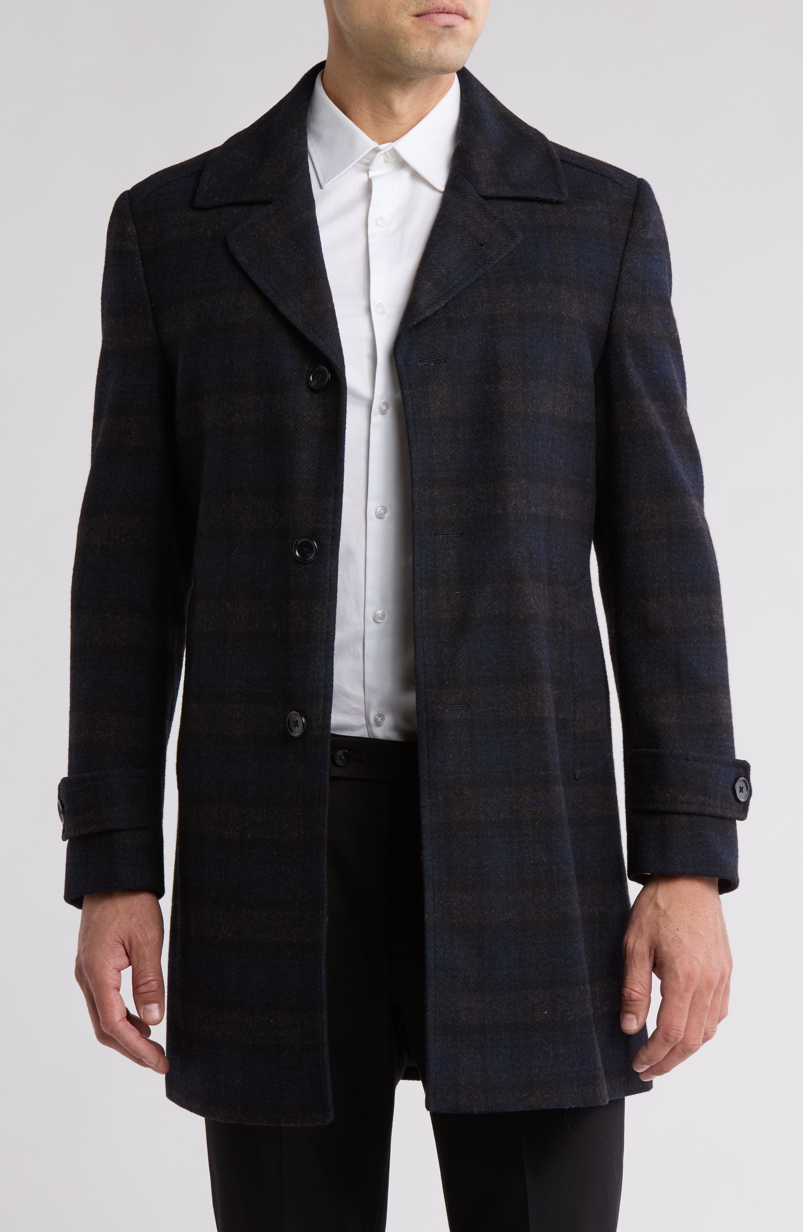 English Laundry Plaid Wool Blend Overcoat