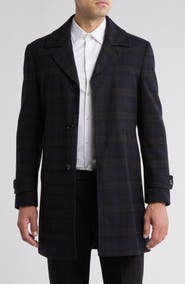 English Laundry Plaid Wool Blend Overcoat