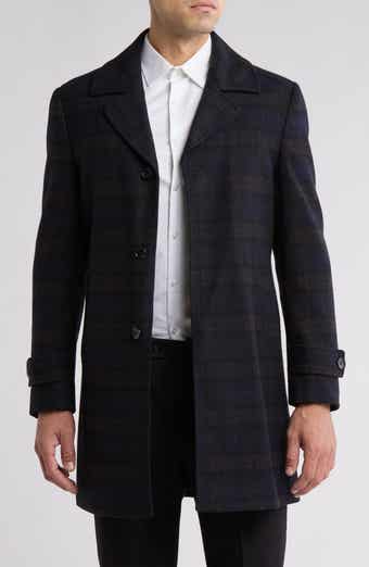 English Laundry Plaid Wool Blend Overcoat