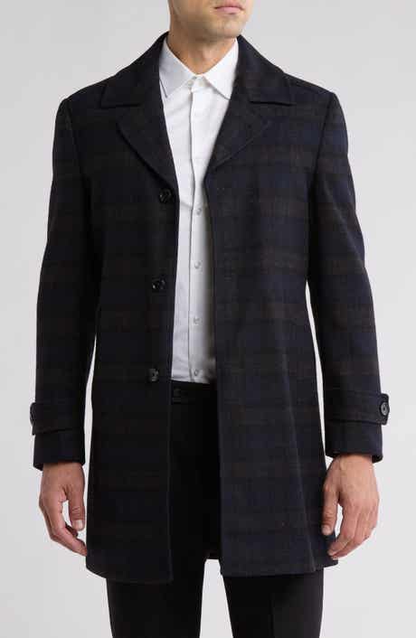 English Laundry Plaid Wool Blend Overcoat