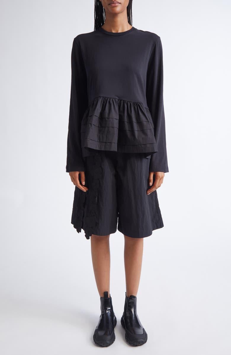 Cecilie Bahnsen Audrey Smocked Long Sleeve Jersey T-Shirt, Alternate, color, Black