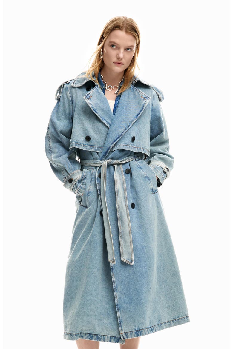 Denim Trench Coat, Alternate, color, LIGHT BLUE