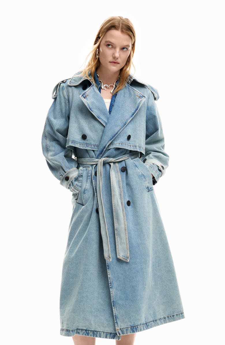 Desigual Denim Trench Coat, Alternate, color, Light Blue
