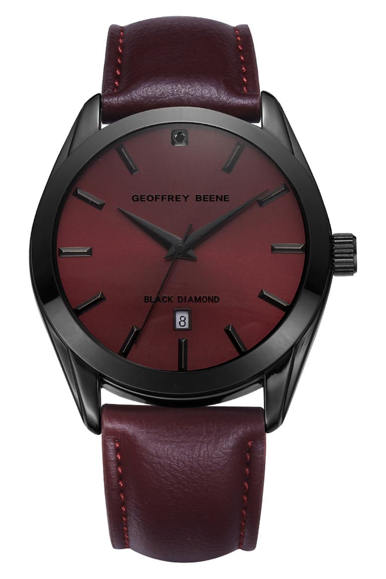 Genuine Black Diamond Leather Strap Watch, 41mm - 0.001ct., Main, color, BLACK